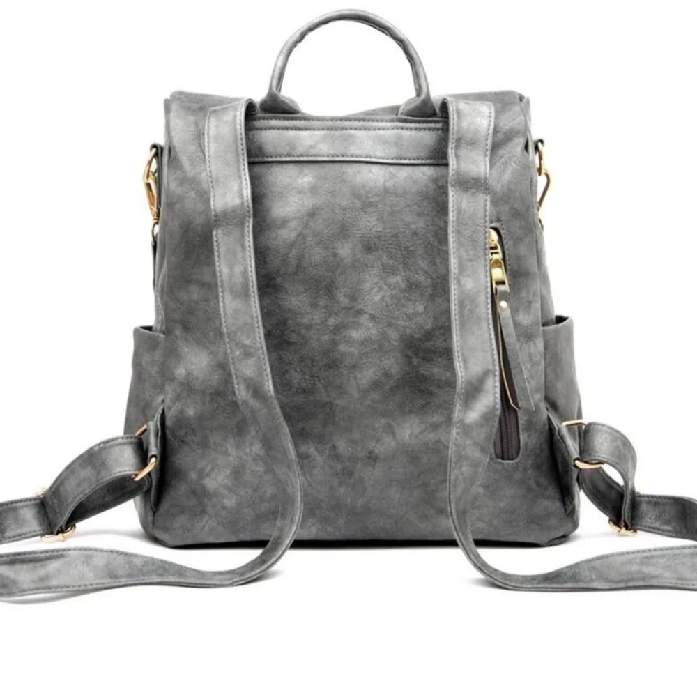 Luxe Vegan Leather Colorful Strap Backpack Shoulder bag - Picture 8 of 13